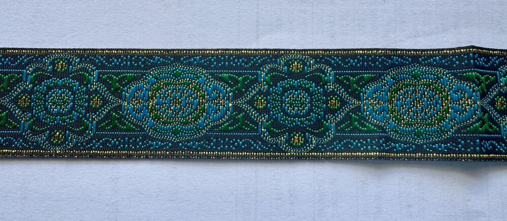 Wide Woven Jacquard Ribbon in Renaissance Design 32 mm - Everything Fabric