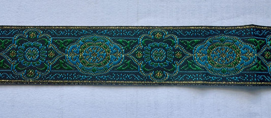 Wide Woven Jacquard Ribbon in Renaissance Design 32 mm - Everything Fabric