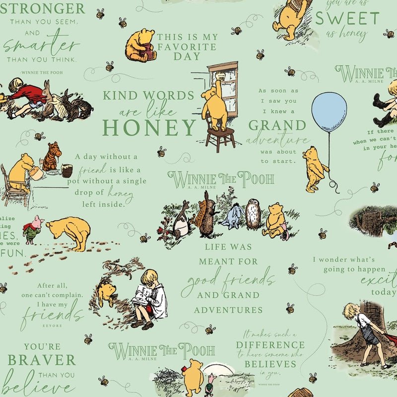 Winnie the Pooh Quotes Green - Flannel - Everything Fabric