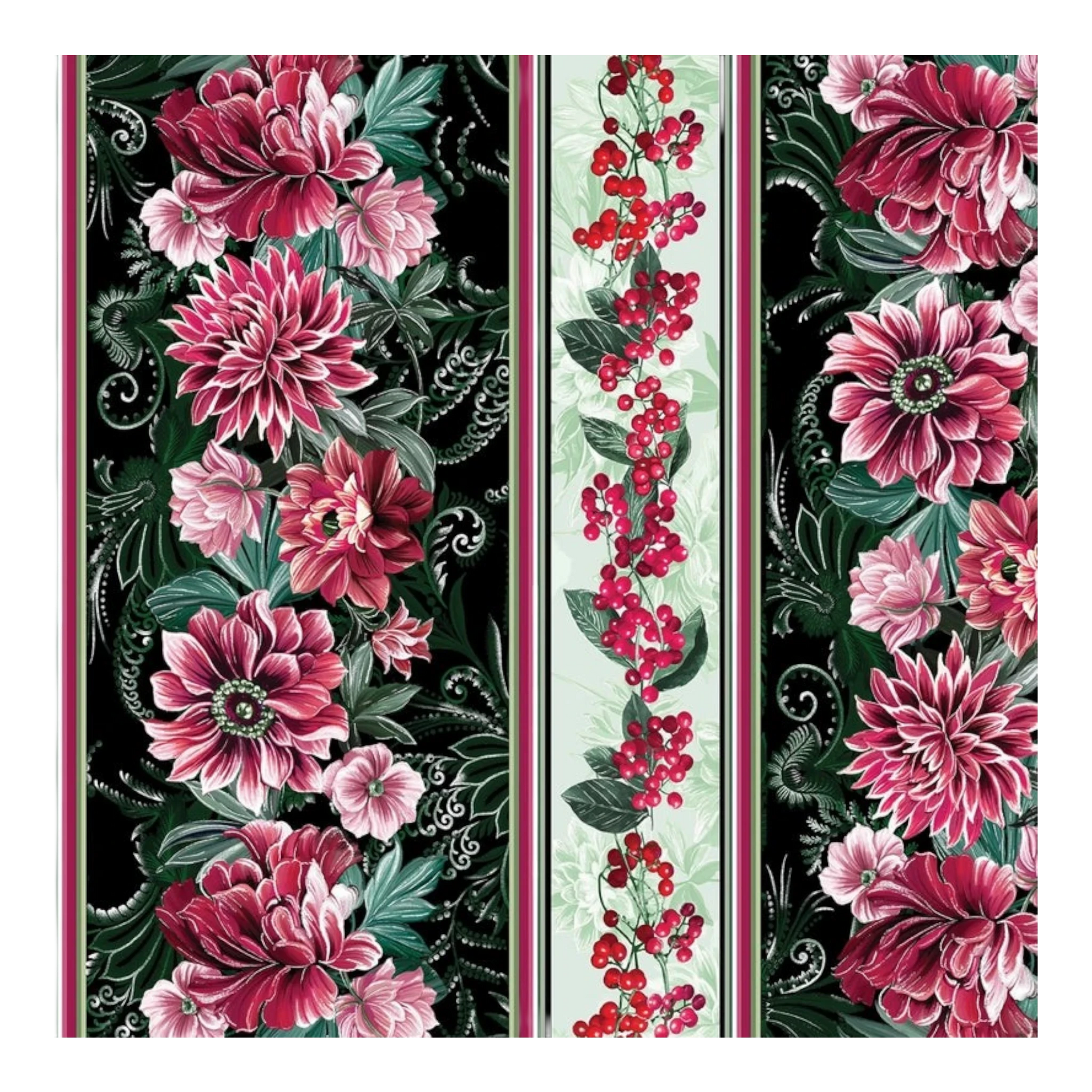 Winterberry Floral-Multi Winterberry Stripe w/pearlescent - Everything Fabric