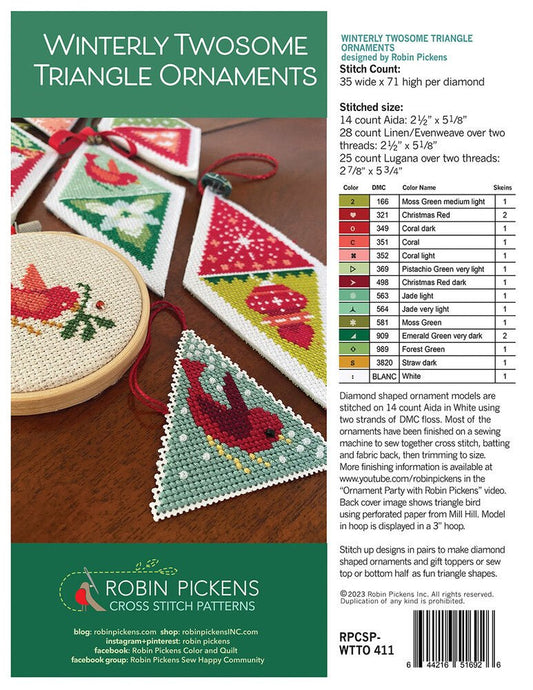 Winterly Twosome Triangle Ornaments Cross Stitch Pattern - Everything Fabric