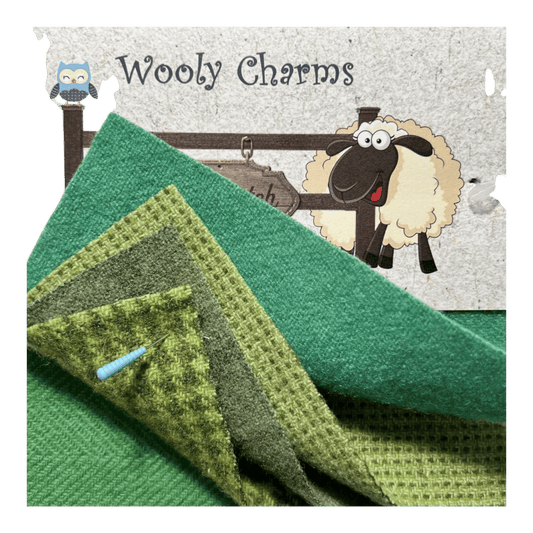 Wooly Charms GREENS - 5 in x 5 in - 5 pc - Everything Fabric