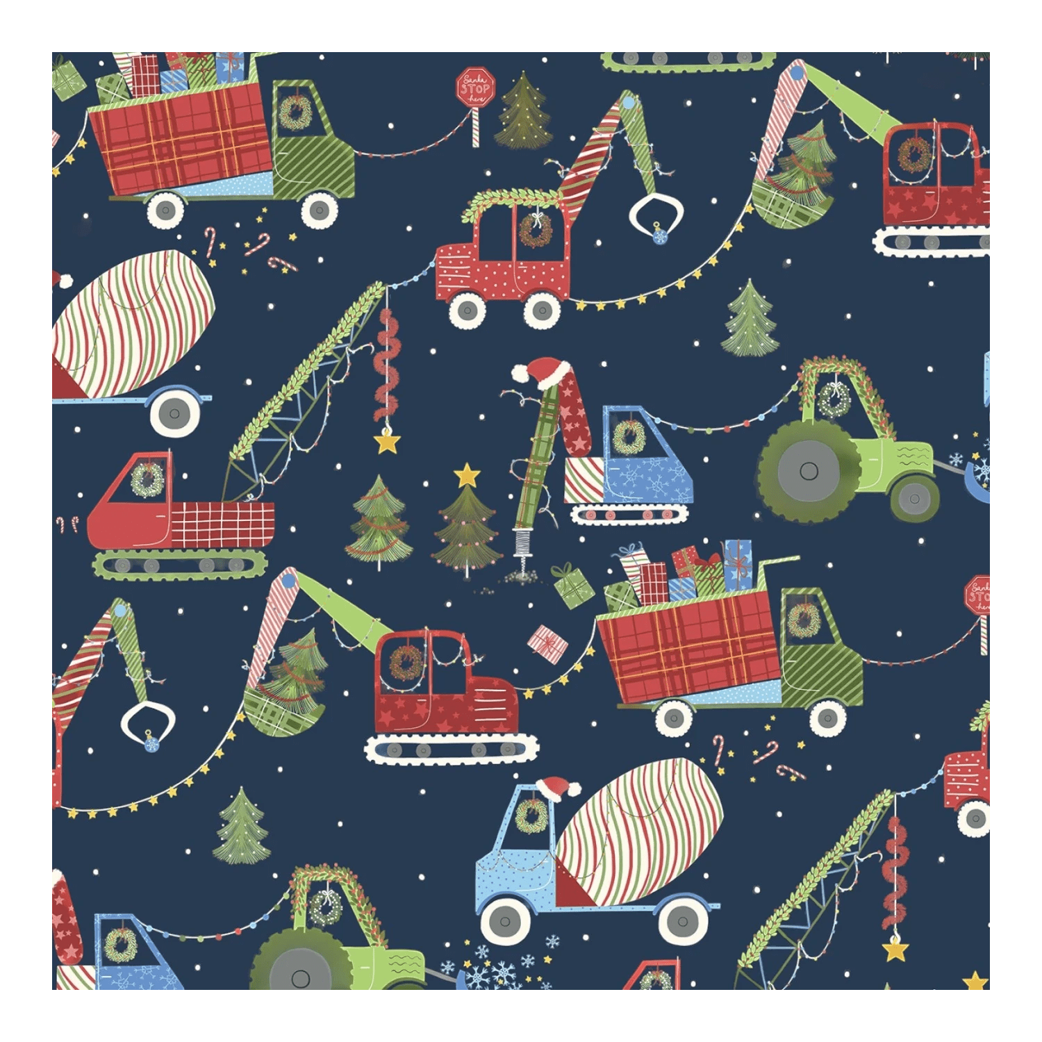 Wreck the Halls - Indigo - Everything Fabric