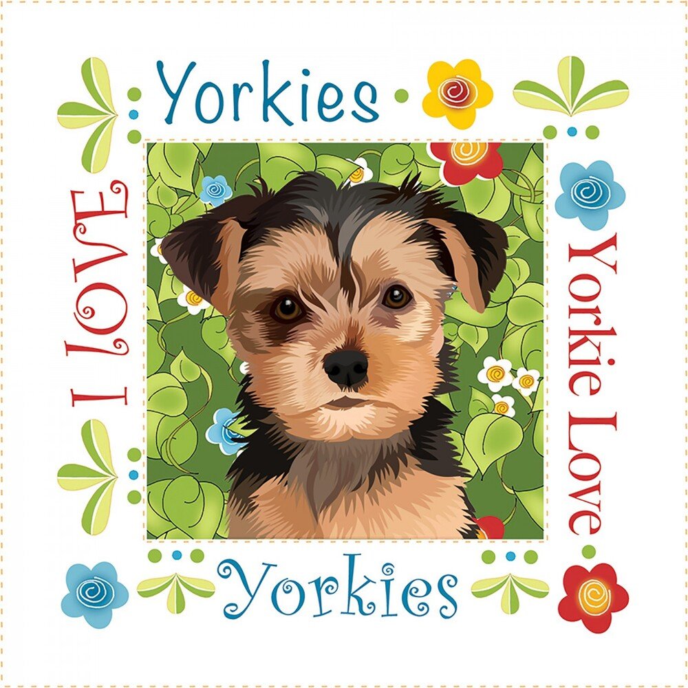Yorkies 152 mm Art Fabric Panel - Everything Fabric