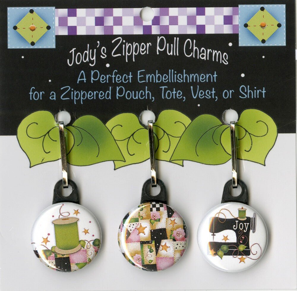 Zip Charm Set Pink and Black theme for Quilters - Everything Fabric
