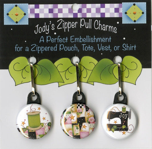 Zip Charm Set Pink and Black theme for Quilters - Everything Fabric
