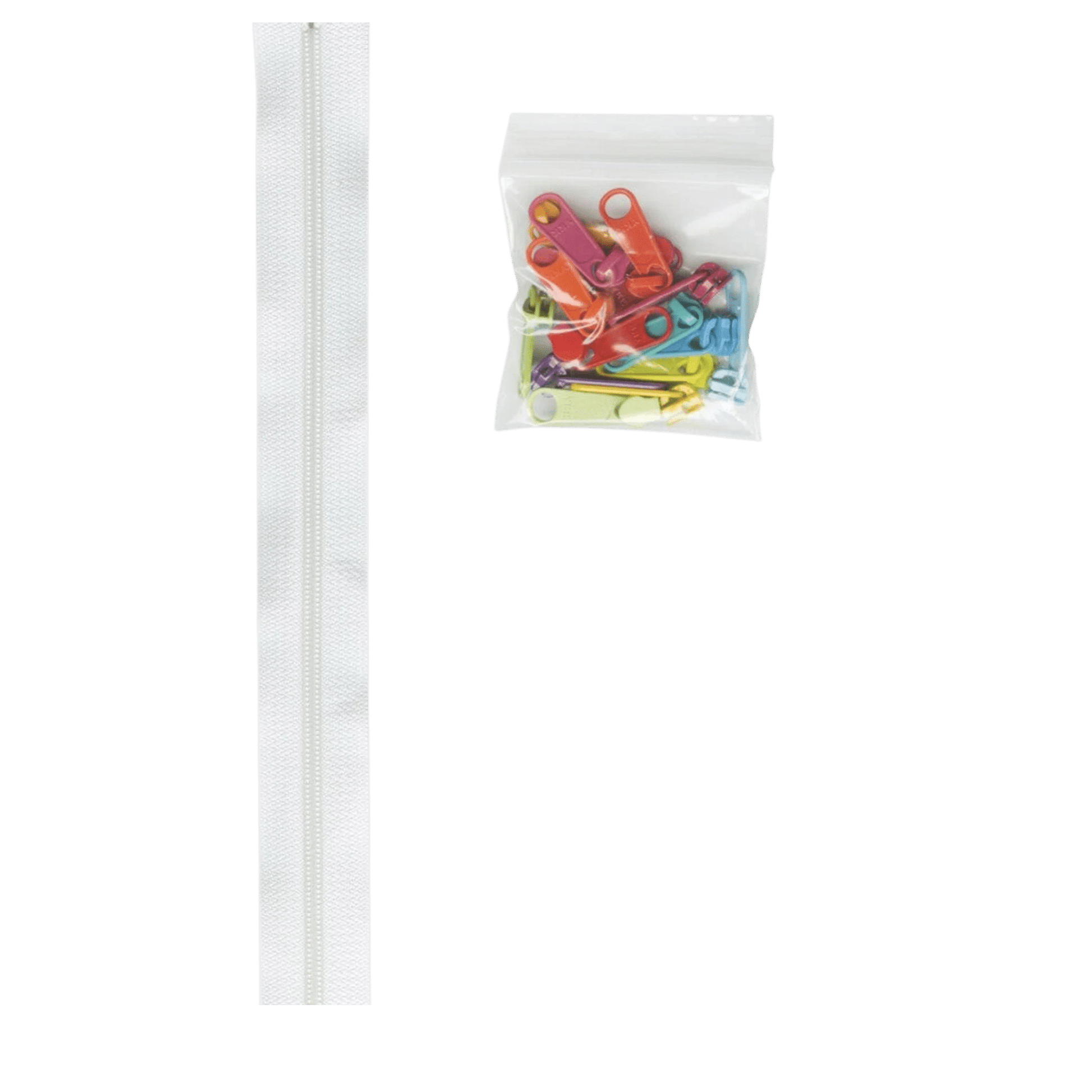 Zipper by the Yard - By Annie - White 16 Multicoloured pulls - Everything Fabric
